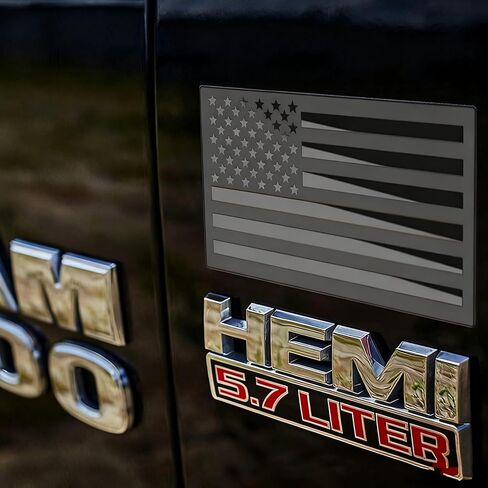 1 Pair Embossed 3D Metal All Black American Flag Emblem Decals, 5"x3" Patriotic USA Flag Car Bumper Stickers for Truck, Window, Motorcycle, Support US Military in Saudi Arabia