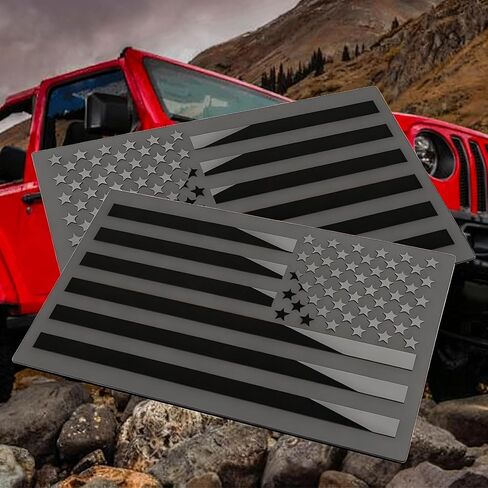 1 Pair Embossed 3D Metal All Black American Flag Emblem Decals, 5"x3" Patriotic USA Flag Car Bumper Stickers for Truck, Window, Motorcycle, Support US Military in Saudi Arabia
