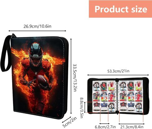 Football Card Binder 900 Pockets, 50 Sleeves Large Football Binder 3 Ring Zipper Trading Cards Holder 9 Pocket, Sport Collection Book Storage Box Organizer, Album Folder Case Photocard Protector Gift in Saudi Arabia
