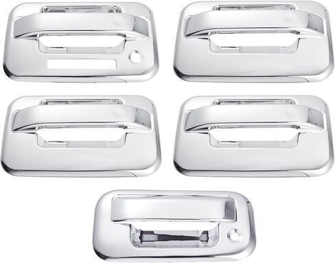 X AUTOHAUX Set of 5 Pack Driver and Passenger Side Chrome Silver Tone Car Exterior Outside Door Handle Cover with Tailgate Covers Decor Trim for Ford F-150 4DR 2004-2014 in Saudi Arabia