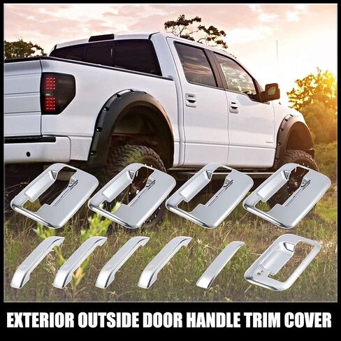 X AUTOHAUX Set of 5 Pack Driver and Passenger Side Chrome Silver Tone Car Exterior Outside Door Handle Cover with Tailgate Covers Decor Trim for Ford F-150 4DR 2004-2014 in Saudi Arabia