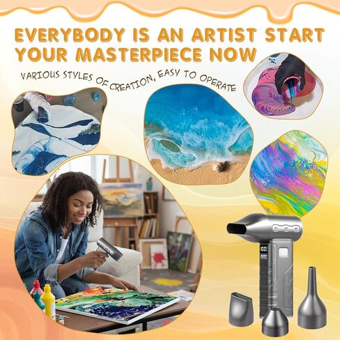 Cordless Acrylic Paint Pouring Blower with 3 Nozzles, 5 Speed Adjustable Mini Paint Dryer for Fluid Art, Acrylic Pouring, Watercolor, Resin, Dutch Pour & Floetrol Craft Projects in Saudi Arabia