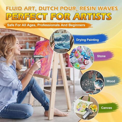 Cordless Acrylic Paint Pouring Blower with 3 Nozzles, 5 Speed Adjustable Mini Paint Dryer for Fluid Art, Acrylic Pouring, Watercolor, Resin, Dutch Pour & Floetrol Craft Projects in Saudi Arabia