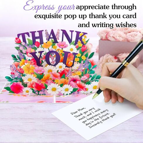 Pop Up Thank You Cards - 3D Paper Flowers Thank You Pop Up Cards with Envelope for Mom Dad Women Men Nurses Teachers Day Appreciation Gift in Saudi Arabia