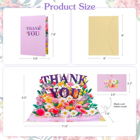 Pop Up Thank You Cards - 3D Paper Flowers Thank You Pop Up Cards with Envelope for Mom Dad Women Men Nurses Teachers Day Appreciation Gift in Saudi Arabia