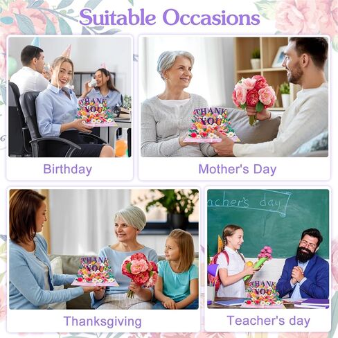 Pop Up Thank You Cards - 3D Paper Flowers Thank You Pop Up Cards with Envelope for Mom Dad Women Men Nurses Teachers Day Appreciation Gift in Saudi Arabia