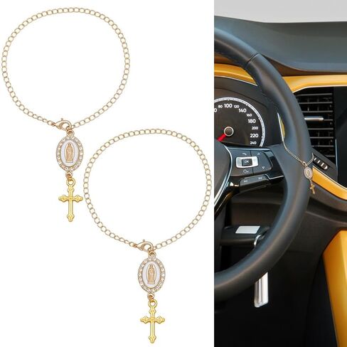 WEBEEDY 2 PCS Steering Wheel Charm Auto Hanging Pendant with Charm and Crucifix Car Protection Charm Decor for Men Women Home Wall Decoration, 5.3 Inch in Saudi Arabia