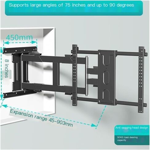 Ultra-thin TV mount 65 75 telescopic and rotating 90-degree foldable bracket with a thickness of only 4.5cm in Saudi Arabia