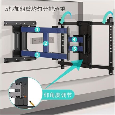 Ultra-thin TV mount 65 75 telescopic and rotating 90-degree foldable bracket with a thickness of only 4.5cm in Saudi Arabia