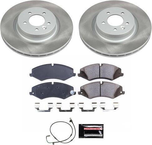 طقم فرامل أمامية Power Stop SC7683 مع دوارات فرامل شبه مطلية ووسادات ومعدات فرامل سيراميك + سلك مستشعر لسيارة Land Rover LR4 2011-2016 [محدد بالتطبيق] in Kuwait