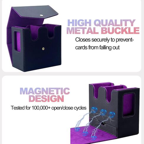 صندوق MTG Commander Deck Box، صندوق تخزين بطاقات التداول مع مقبض وصينية النرد يحمل أكثر من 230 بطاقة مزدوجة الأكمام، صندوق مزدوج الطبقات بتصميم زر متين مناسب لبطاقات CCG/TCG/البطاقات الرياضية (أسود وبنفسجي) in Kuwait
