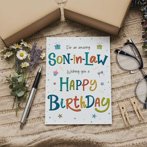 Cards Birthday Card for Son-in-Law – Colourful A5 Greeting Card with Printed Verse – Premium UK Made Design in Kuwait
