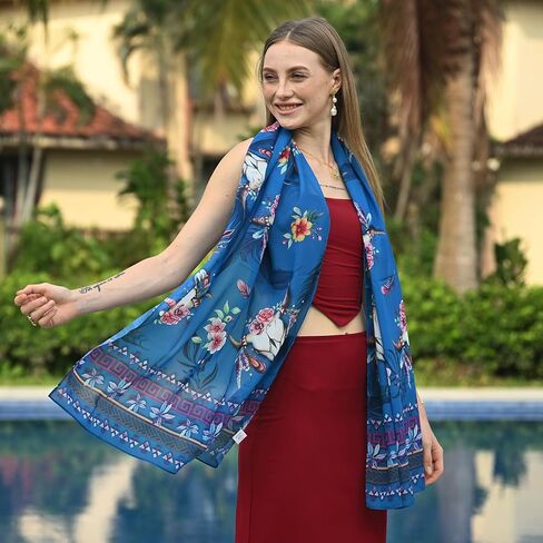 Anuschka Women's Original Printed Artwork Chiffon Scarf-Midnight Peony in Kuwait