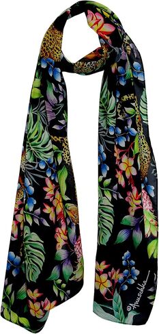 Anuschka Women's Original Printed Artwork Chiffon Scarf-Midnight Peony in Saudi Arabia