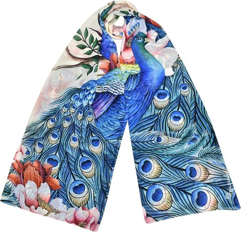 Anuschka Women's Original Printed Artwork Chiffon Scarf-Midnight Peony in Saudi Arabia