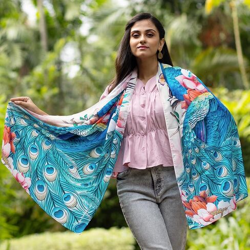 Anuschka Women's Original Printed Artwork Chiffon Scarf-Midnight Peony in Saudi Arabia