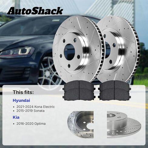 AutoShack 12.01 بوصة (305 مم) دوارات فرامل أمامية مطلية + استبدال وسادات فرامل سيراميك ممتازة لـ 2015-2019 Hyundai Sonata 2016-2020 Kia Optima 6-PC طقم فرامل ArmorStop in Kuwait
