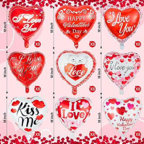 36 Pieces Red Heart Balloons, Happy Valentines Day Balloons Foil, I Love You Mylar Balloons for Special Night Party Decorations in Kuwait