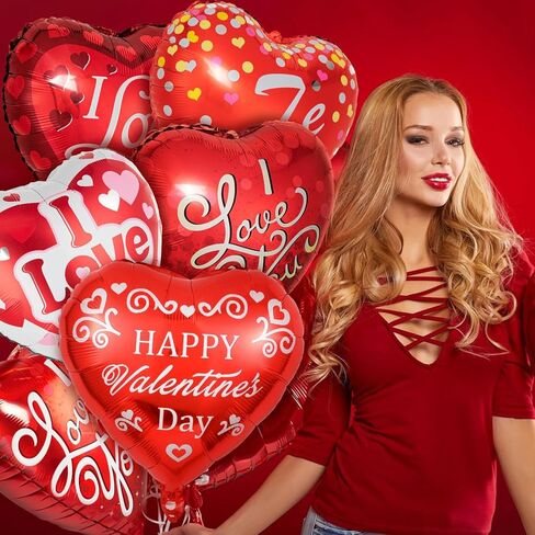36 Pieces Red Heart Balloons, Happy Valentines Day Balloons Foil, I Love You Mylar Balloons for Special Night Party Decorations in Kuwait