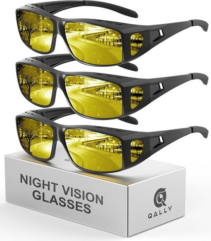 Over Glasses Night-Vision-Glasses Mens-Women: Wrap Around Fit Over Glasses Night Vision Glasses for Driving in Kuwait