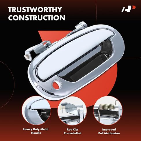 A-Premium Upgraded Metal Exterior Door Handles Compatible with Ford F150 1997-2003, F150 Heritage 2004, F250 1997-1999, Expedition 1997-2002 & Lincoln Navigator 1998-2002, Chrome, 2-PC Set, Front Side in Saudi Arabia