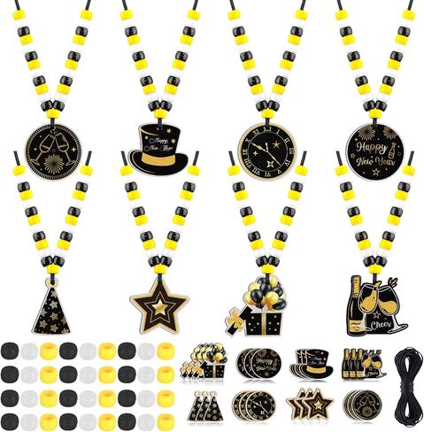 24 مجموعات 2026 سنة جديدة قلادة الزينة DIY الخرز قلادة الحرفية مجموعات السنة الجديدة سحر لصنع المجوهرات أسود أبيض أصفر مطرز السائبة سنة جديدة سعيدة الملحقات ليلة رأس السنة الجديدة تفضل الحزب in Kuwait