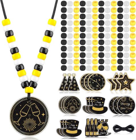 24 مجموعات 2026 سنة جديدة قلادة الزينة DIY الخرز قلادة الحرفية مجموعات السنة الجديدة سحر لصنع المجوهرات أسود أبيض أصفر مطرز السائبة سنة جديدة سعيدة الملحقات ليلة رأس السنة الجديدة تفضل الحزب in Kuwait