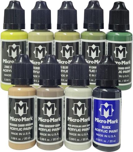 Micro-Mark USAF Ground Camo Acrylic Paint Set – 9 Colors, 0.68 fl. oz Bottles, 1950-Modern Military Vehicle Colors, Made in USA for Model Aircraft, Vehicles & Dioramas in Kuwait