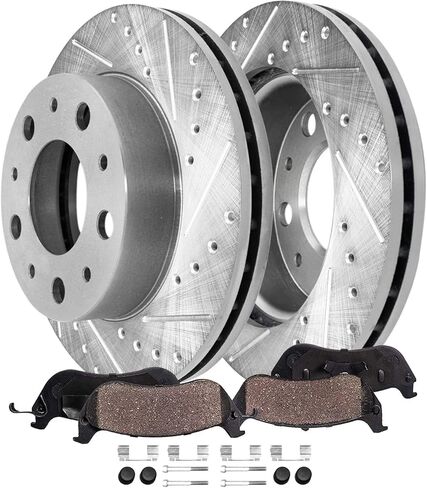 Detroit Axle - Front Brake Kit for 2014-2021 Ram ProMaster 1500 2500 3500 Drilled and Slotted Disc Brake Rotors Ceramic Brakes Pads Replacement : 11.81" inch Rotor in Saudi Arabia