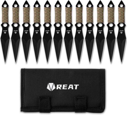 سكاكين رمي REAT - 3 قطع، 10 بوصة من الفولاذ المقاوم للصدأ 440 مع طلاء أسود، تتضمن غمدًا للتخزين الآمن - مثالية للرجال والمنافسة والتدريب والترفيه in Kuwait