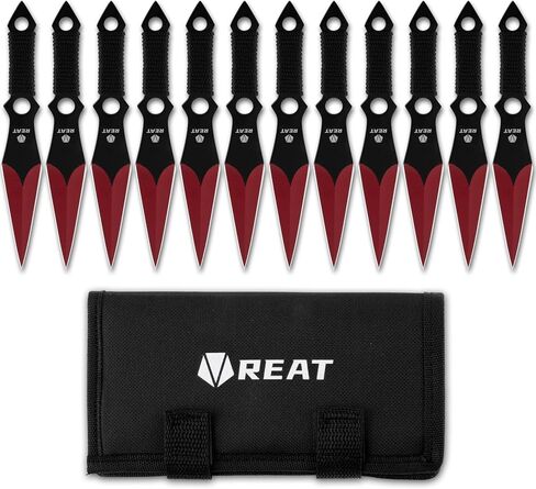 REAT Throwing Knives - 3 Piece,10" 440 Stainless Steel with Black Coating, Includes Sheath for Safe Storage - Ideal for Men, Competition, Training and Recreation in Kuwait
