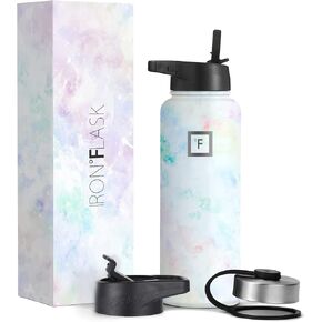 IRON °FLASK Sports Water Bottle - Wide Mouth with 3 Straw Lids - Stainless Steel Gym & Outdoor Bottles for Men, Women & Kids - Double Walled, Insulated Thermos, Metal Canteen - Kiwi Green, 40 Oz in Kuwait