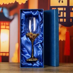 jessie Wine Glass Handmade Painted Enamel Flower Gin Glass Wine Glass Birthday Mothers Day Gifts (Blue *1+gift box) in Kuwait