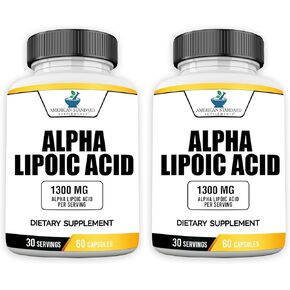 المكملات الغذائية الأمريكية القياسية حمض ألفا ليبويك 1300 مجم لكل حصة - نباتي، خالي من الغلوتين، غير معدل وراثيًا، 60 كبسولة، 30 حصة in Kuwait