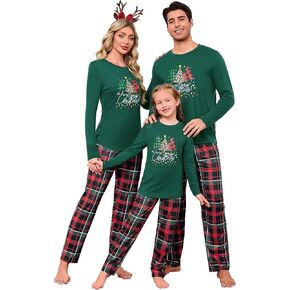 iClosam Matching Family Pajamas Sets Christmas PJ's Letter Print Top and Plaid Pants Jammies Sleepwear in Kuwait