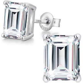 18K White Gold Plated CZ Cubic Zirconia Simulated Diamond Sparkly Round Stud Earrings 925 Sterling Silver 4mm to 8mm Fine Jewelly for Women Men in Kuwait