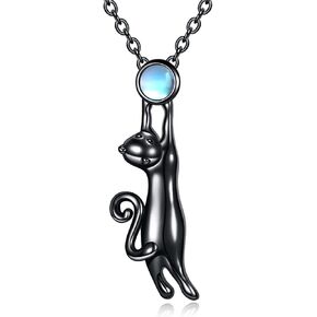 CRMAD Black Cat Necklace for Women Sterling Silver Moonstone Cat Jewelry Irish Gifts in Kuwait