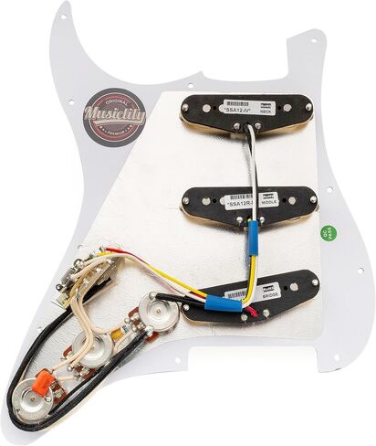 Musiclily Pro SSS جيتار Pickguard سلكي مسبقًا محمل Strat Pickguard مع Artec متداخلة Alnico 5 التقاطات ملف واحد للجيتار الكهربائي على طراز Squier Strat الأمريكي/المكسيك، 3 طبقات بيضاء in Saudi Arabia