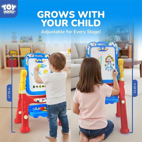 TOY Life Easel للأطفال حامل فني للأطفال الصغار - 4 في 1 لوح مغناطيسي كبير مزدوج الجوانب للأطفال، حامل سبورة رسم لوحة بيضاء للأطفال، حروف وأرقام مغناطيسية، هدايا عيد الميلاد للأطفال in Saudi Arabia