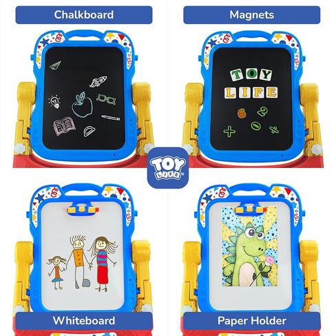 TOY Life Easel للأطفال حامل فني للأطفال الصغار - 4 في 1 لوح مغناطيسي كبير مزدوج الجوانب للأطفال، حامل سبورة رسم لوحة بيضاء للأطفال، حروف وأرقام مغناطيسية، هدايا عيد الميلاد للأطفال in Saudi Arabia