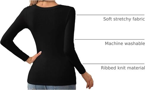 Womens Square Neck T Shirts Long Sleeve Tops Fall Clothes Ribbed Knit Slim Fitted Shirts Casual Basic Tees in Kuwait