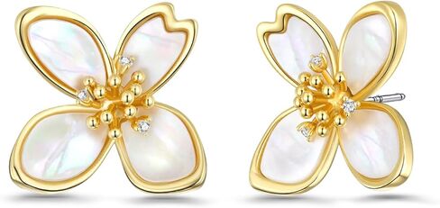Gold Mother of Pearl Flower Stud Statement Earrings for Women by SNGIA, Dainty Bold Retro Handmade Trendy Natural Sea Abalone Shell Floral Bohemian Jewelry Gifts, Small Unique Baroque Turquoise Stone Summer Beach Fashion Earrings Accessories, Vintage Gems in Saudi Arabia
