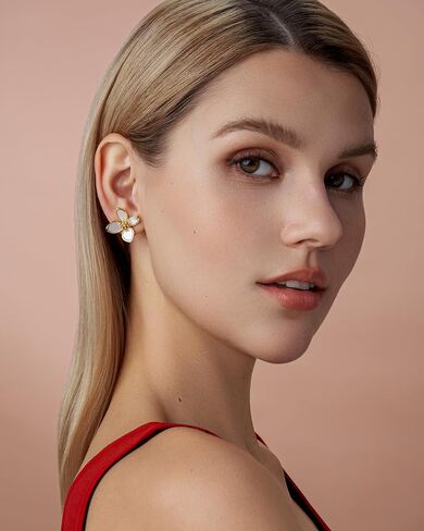 Gold Mother of Pearl Flower Stud Statement Earrings for Women by SNGIA, Dainty Bold Retro Handmade Trendy Natural Sea Abalone Shell Floral Bohemian Jewelry Gifts, Small Unique Baroque Turquoise Stone Summer Beach Fashion Earrings Accessories, Vintage Gems in Saudi Arabia