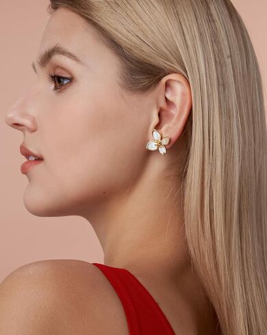Gold Mother of Pearl Flower Stud Statement Earrings for Women by SNGIA, Dainty Bold Retro Handmade Trendy Natural Sea Abalone Shell Floral Bohemian Jewelry Gifts, Small Unique Baroque Turquoise Stone Summer Beach Fashion Earrings Accessories, Vintage Gems in Saudi Arabia