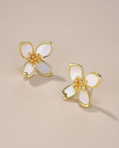 Gold Mother of Pearl Flower Stud Statement Earrings for Women by SNGIA, Dainty Bold Retro Handmade Trendy Natural Sea Abalone Shell Floral Bohemian Jewelry Gifts, Small Unique Baroque Turquoise Stone Summer Beach Fashion Earrings Accessories, Vintage Gems in Saudi Arabia