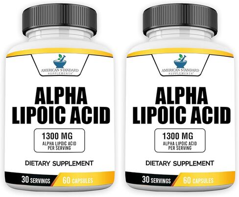American Standard Supplements Alpha Lipoic Acid 1300mg Per Serving - Vegan, Gluten Free, Non-GMO, 60 Capsules, 30 Servings in Kuwait