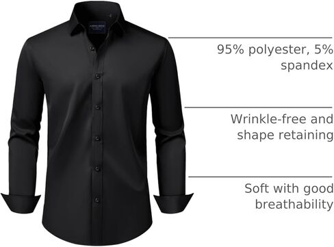 Alimens & Gentle Men's Dress Shirts Long Sleeve Stretch Wrinkle-Free Solid Business Formal Casual Button Down Shirt in Kuwait