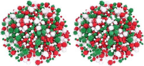 Livder Christmas Pom Poms Pompoms Red Green White Glitter Fluffy Balls, DIY Art Crafts Decorations Supplies (4 Sizes, 900 Pieces) in Saudi Arabia