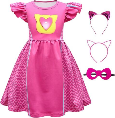 فستان الأميرة الخارق، عصابات رأس وقناع على شكل أذن قطة، مناسب لعمر 4-8 سنوات لأعياد الميلاد والهالوين والكريسماس in Kuwait