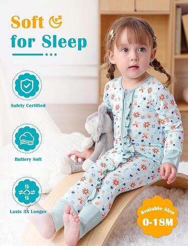 JunNeng 2Pcs Baby Girl Bamboo from Viscose Sleeper with Mitten Cuffs, Footless Ruffle Comfy Zippy Romper, Sleep N' Play Pjs in Kuwait